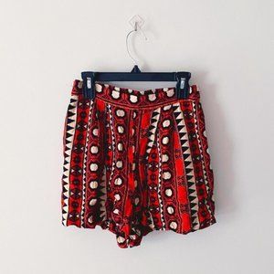 H&M Red/Cream High Waist Patterned Shorts